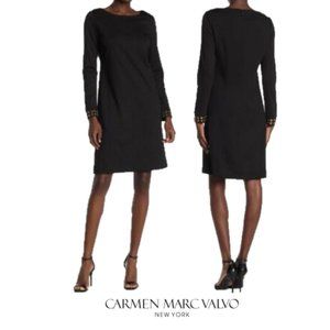 Black Ponte Dress Long Sleeve With Gold Studded Cuffs (L) New With Tags